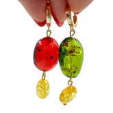 Multi-Color Amber Nugget Dangle Earrings 14k Gold Plated